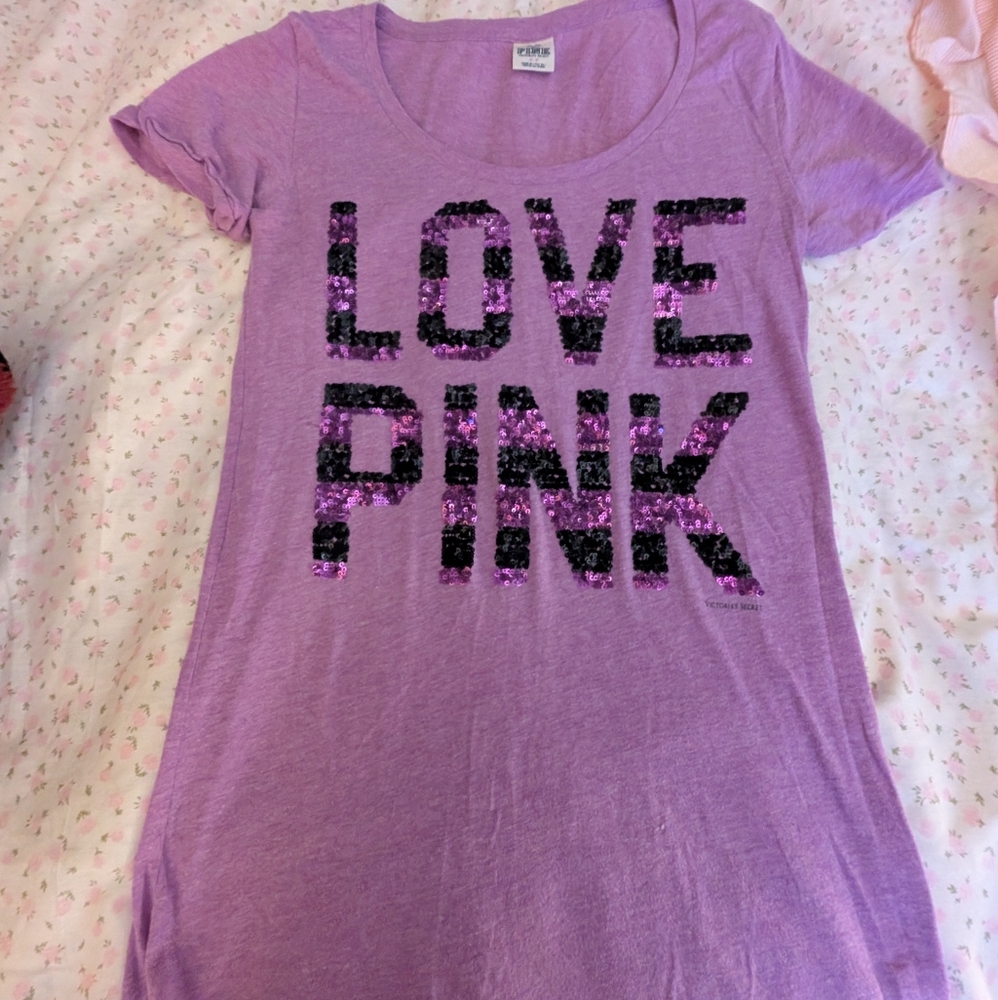 PINK Victoria's Secret Lavender Tee With Sequin Lettering